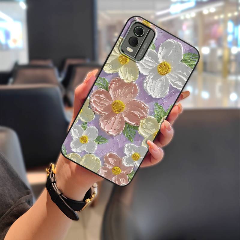 Cute Anti-dust Phone Case For Nokia C32 Waterproof Flower Back Cover Full Wrap Dirt-resistant Durable Protective TPU
