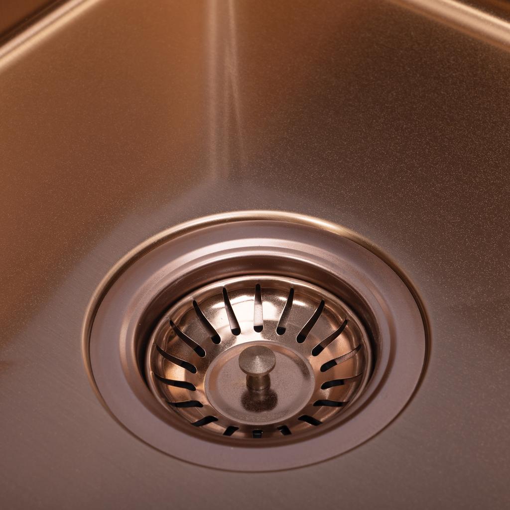 Single Bowl Stainless Steel Sink with Drainer and Siphon Copper Marmara