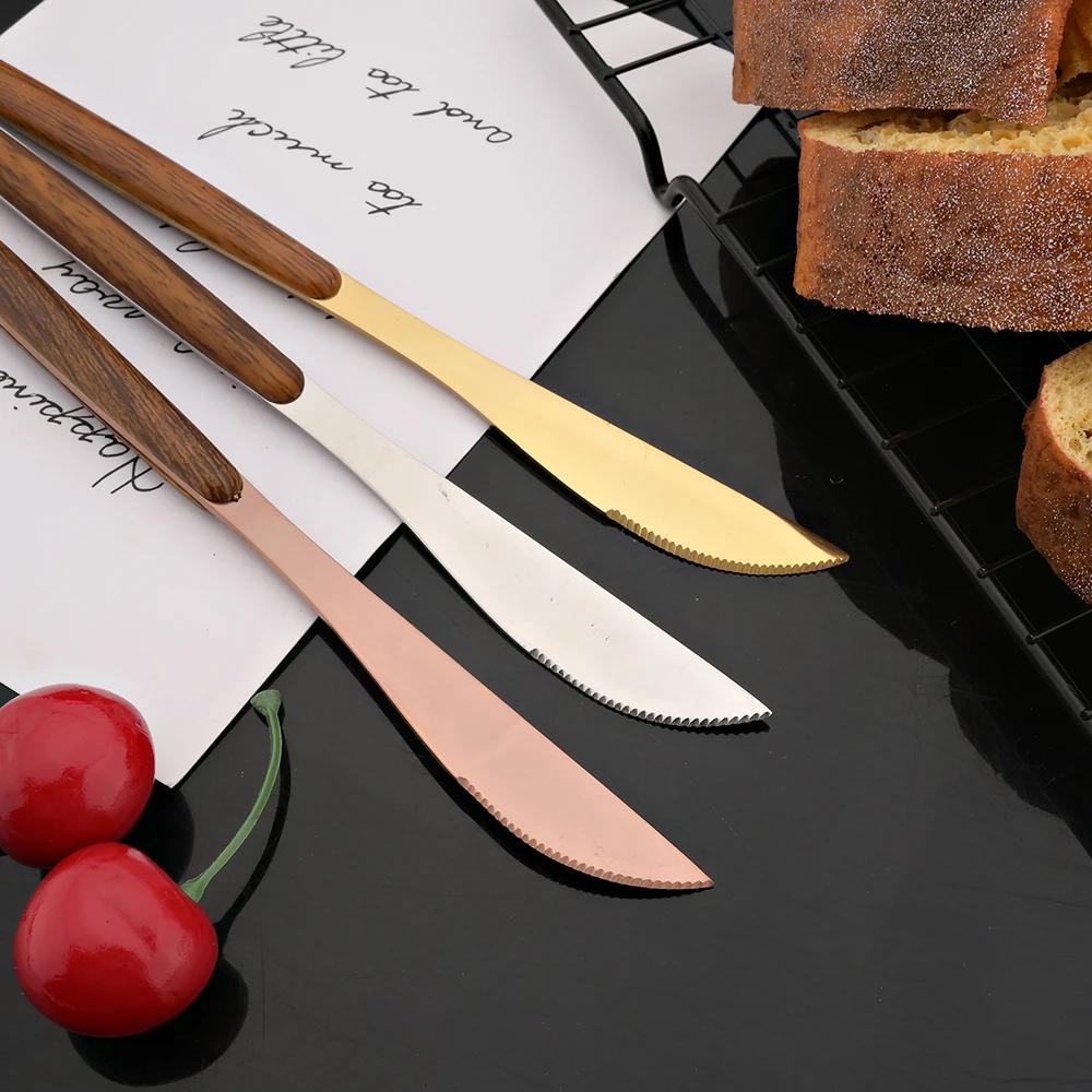 20Pcs Stainless Steel Dinner Flatware Imitation Wooden Handle Dinnerware Knife Coffee Spoon Tea Fork Cutlery Set Tableware