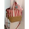 Canvas Splicing Straw Handbag Women's 2025 New Striped Beach Bag Underarm Shoulder Bag Casual Tote Bag