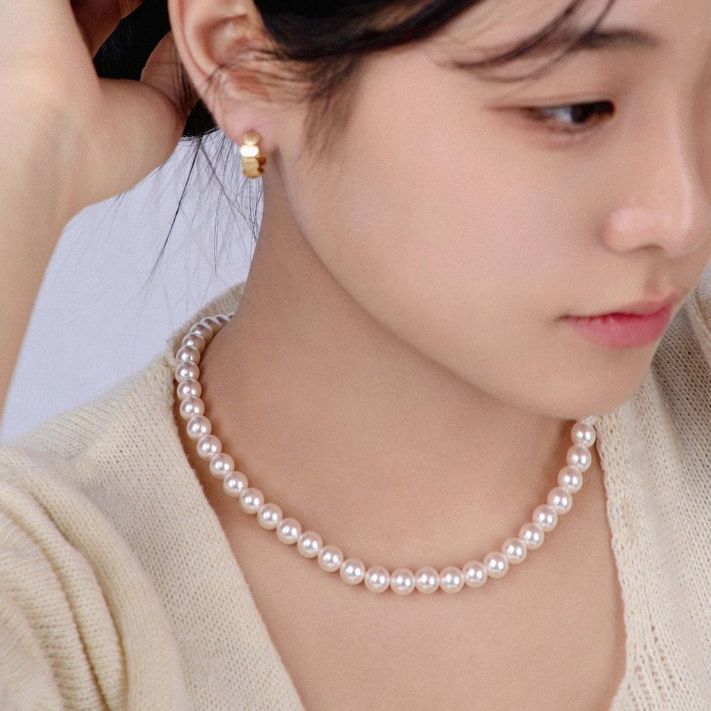 White Pearl Necklace 8/10mm Daily Classic 40cm Gift