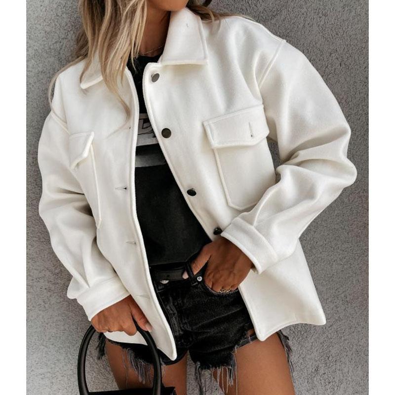 Polo Collar Woolen Coat Women's Casual Long Sleeved Top Solid Color Single Breasted Commuting Loose Jacket Autumn Winter New Fashion
