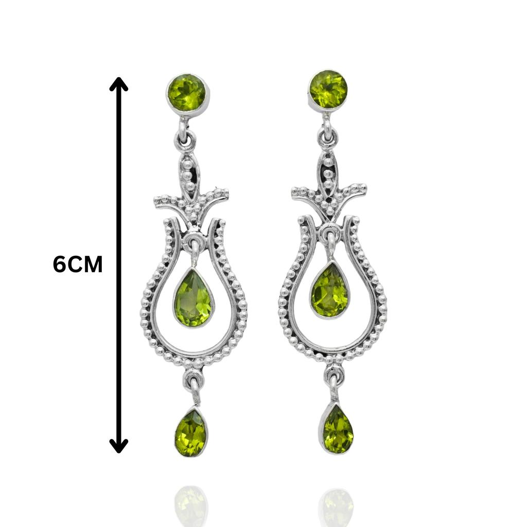 925 Sterling Silver Peridot Drop Earrings – Natural Green Gemstone Vintage Style Long Dangle Earrings for Women, Peridot Earrings