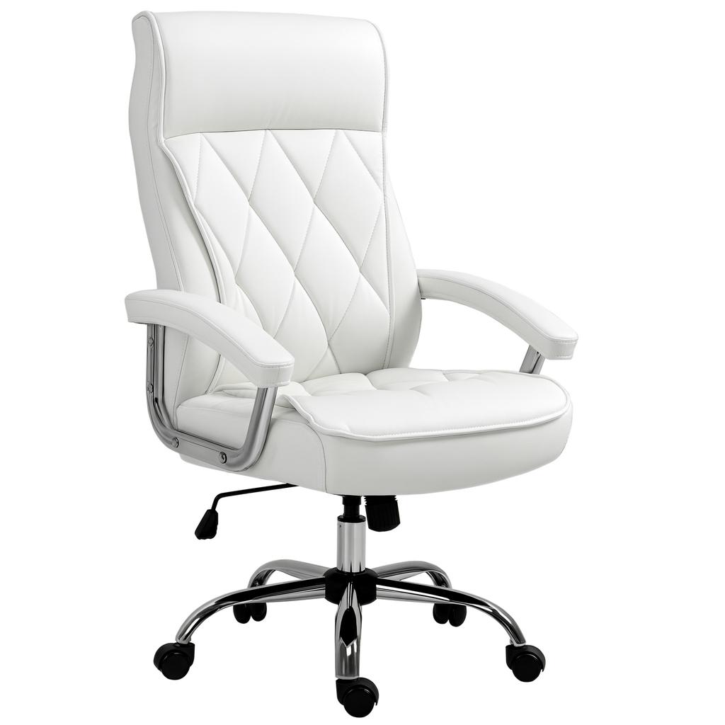 Office Chair, Ergonomic Desk Chair, Height-Adjustable Swivel Chair with Tilt Function, Diamond Pattern, Faux Leather, Padded Executive Chair, White