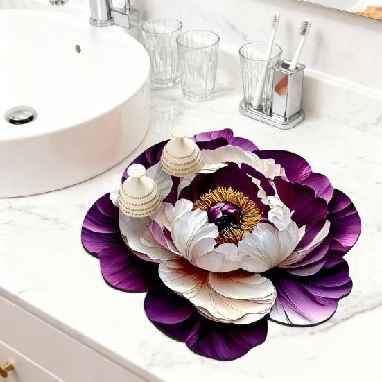 Yousheng 3D Dish Drying Mat Absorbent Kitchen Drying Mat Floral Reusable Washable Dish Drying Pad Non-slip Dish Rack Mats for Kitchen Counter