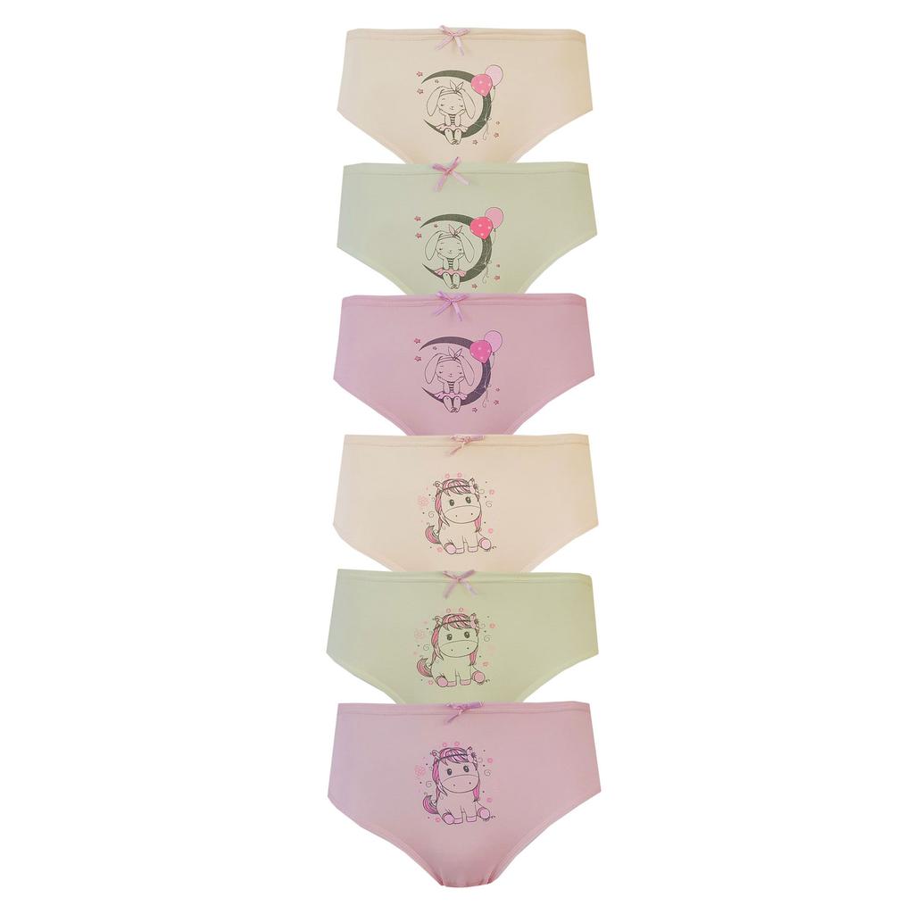 Tekkaplan 6lı Kız Çocuk Baskılı Renkli Külot Pamuklu Likralı Slip