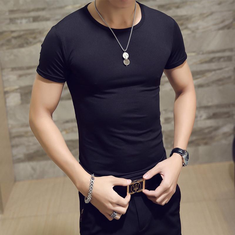 Summer Men s Solid Color Short Sleeve Round Neck Plus Size Casual T-shirt S