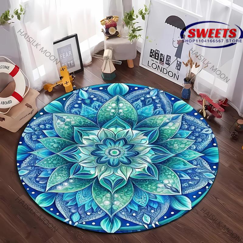

Круглый ковер с мандалой и цветами для спальни, гостиной, дивана, офиса, современный декоративный коврик, коврик для стула в компьютерной комнате, теплый, роскошный подарок Diameter -60cm