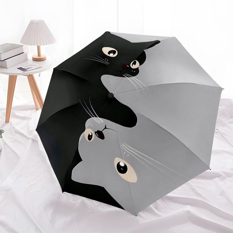 1pc Yin Yang Cats Automatic Open/Close Umbrella with Windproof, Functional Design, 8-Rib Sturdy Canopy