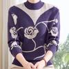 Women's Colorblock Stand Collar Sweater Long Sleeve Rhinestone Print Sweater Autumn/Winter