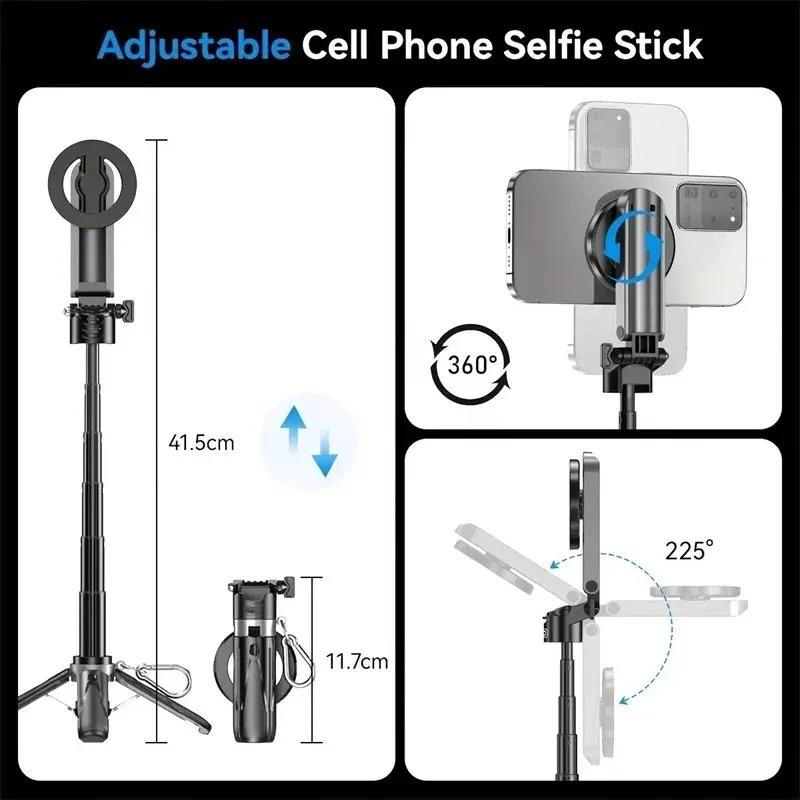 Magnetic Selfie Stick For iPhone Magsafe Tripod Stand And Remote Detachable Bluetooth Extendable Monopod Mobile Phone Stabilizer