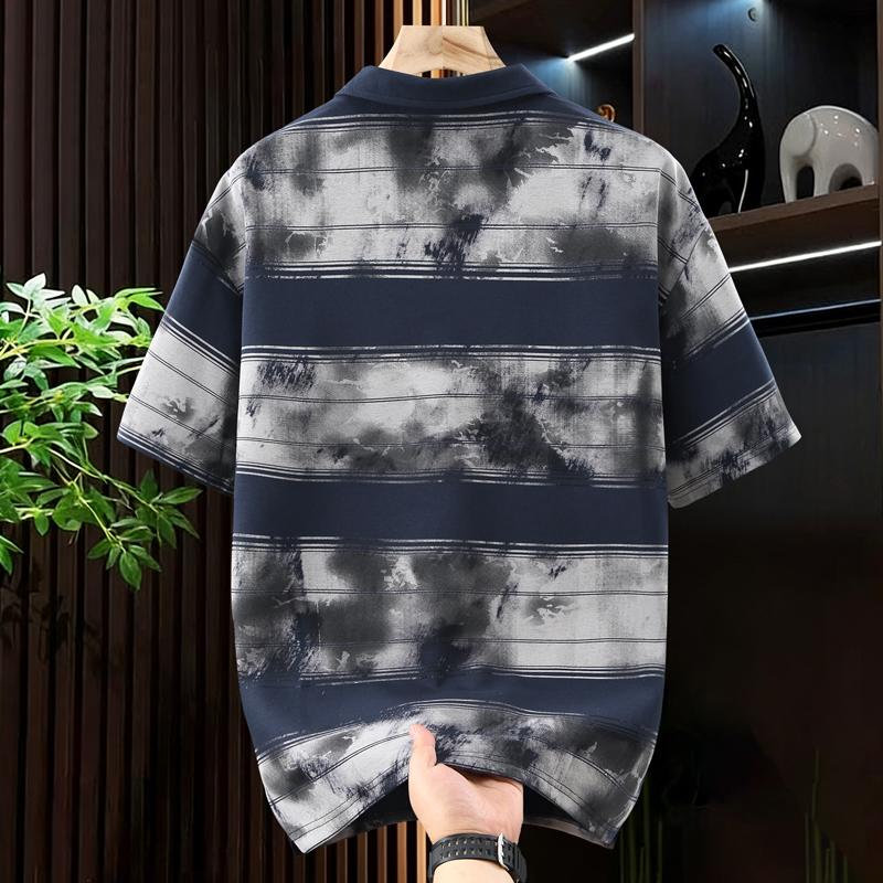 Men's Plus Size Tie-Dye Striped Polo Shirt, Casual Short Sleeve Top (5XL-11XL)