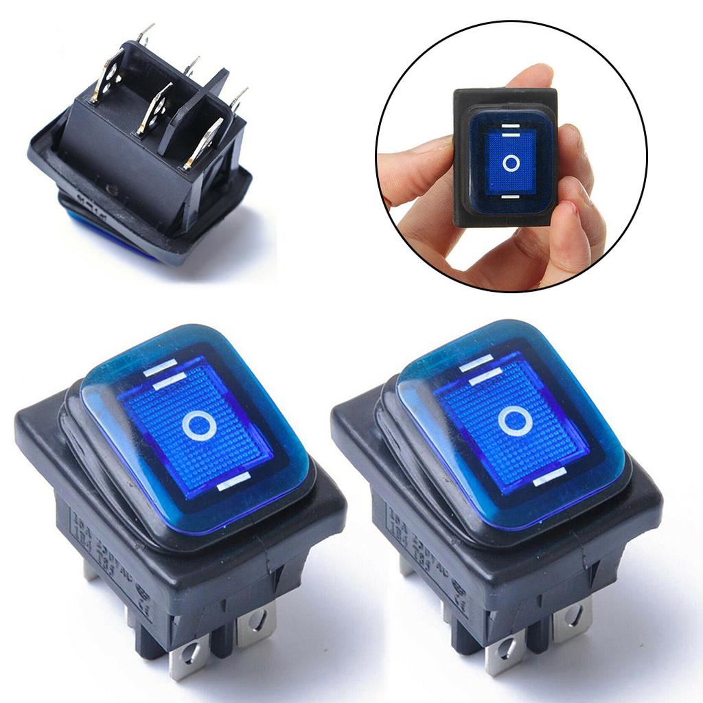 Set of 2 On Off On Rocker Switch DPDT 6 Pin 3 Position 16A 250V AC with Blue LED for Car and Marine Electrical Use