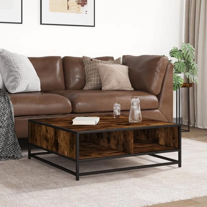 VidaXL Coffee Table Smoked Oak 80x80x30 Cm Engineered Wood and Metal, Side Table, Living Room Table, Side Table, End Table 848771