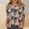 Women's fashionable casual three quarter sleeve Christmas printed round neck top