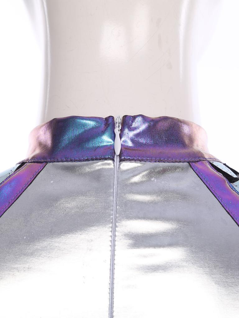 Womens Halloween Alien Astronaut Costume Gradient Sequin Metallic Shiny A-Line Dress