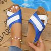 New color matching Velcro thick-soled slippers template large size one-word slope heel beach cool slippers