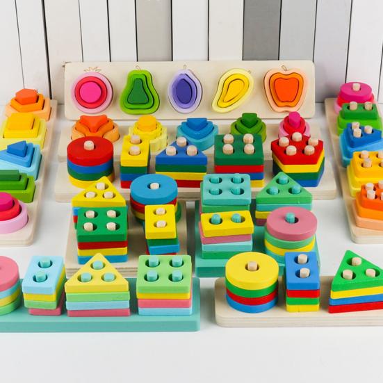 Kids Stacking Building Block Toy Toddlers Boys Girls Geometric Shapes Sorting Color Learning Fine Motor Skills Educational Building Block Toy
