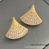 Trendy Fan-Shaped Zircon Stud Earrings with Gold-Plated Copper, High-End Fashion S925 Silver Needle Jewelry for Women