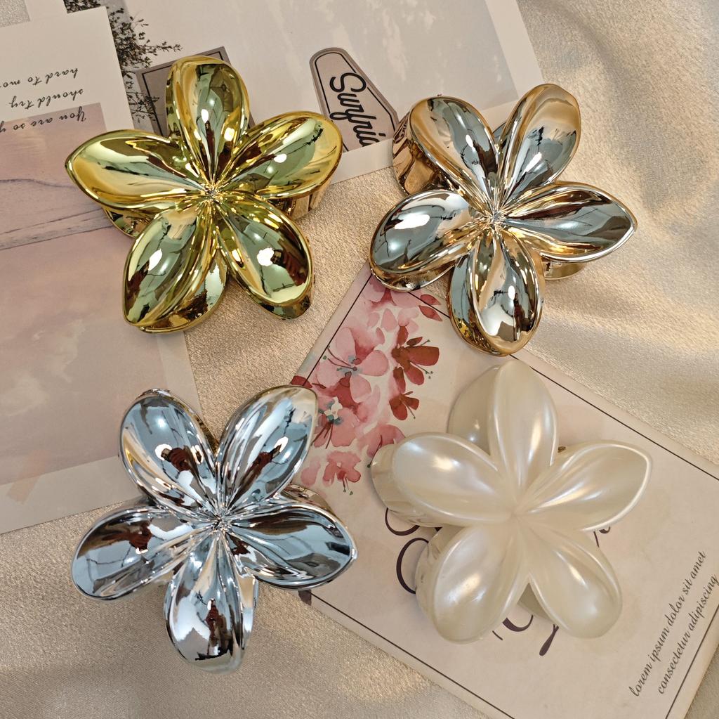 1-4Pcs Fashion Flower Hair Claw Clips for Women Gold Silver Color Large Hairpins Ponytail Shark Clip Headdress Hair Accessories