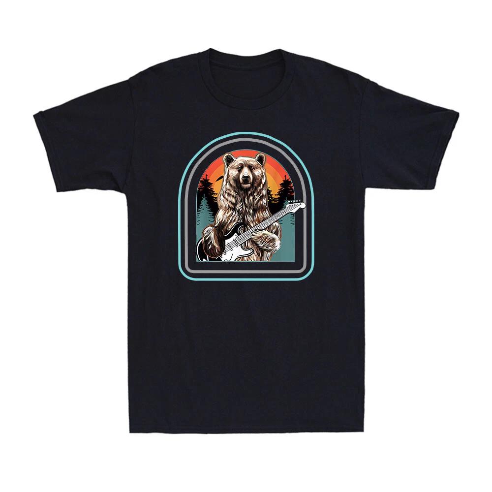 Bear Playing Guitar Funny Vintage Great Gift Novelty Men s Cotton T-Shirt S