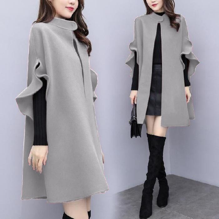 Cappotto da donna business casual in piedi ampio invernale di media lunghezza taglia forte giacca senza bottoni