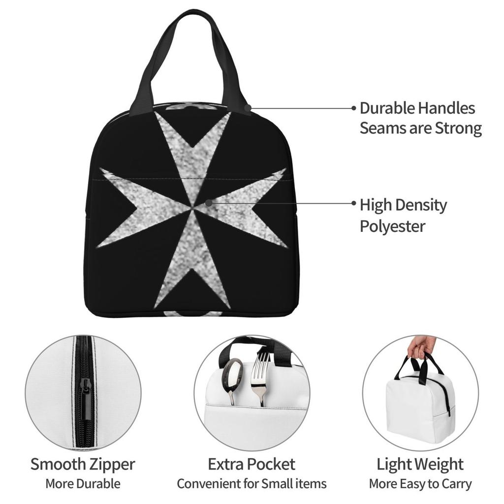 Maltese Cross Knights Hospitalier Malta Crusades Insulated Lunch Bag for Women Office Cooler Thermal Food Box Tote Lunch Boxes