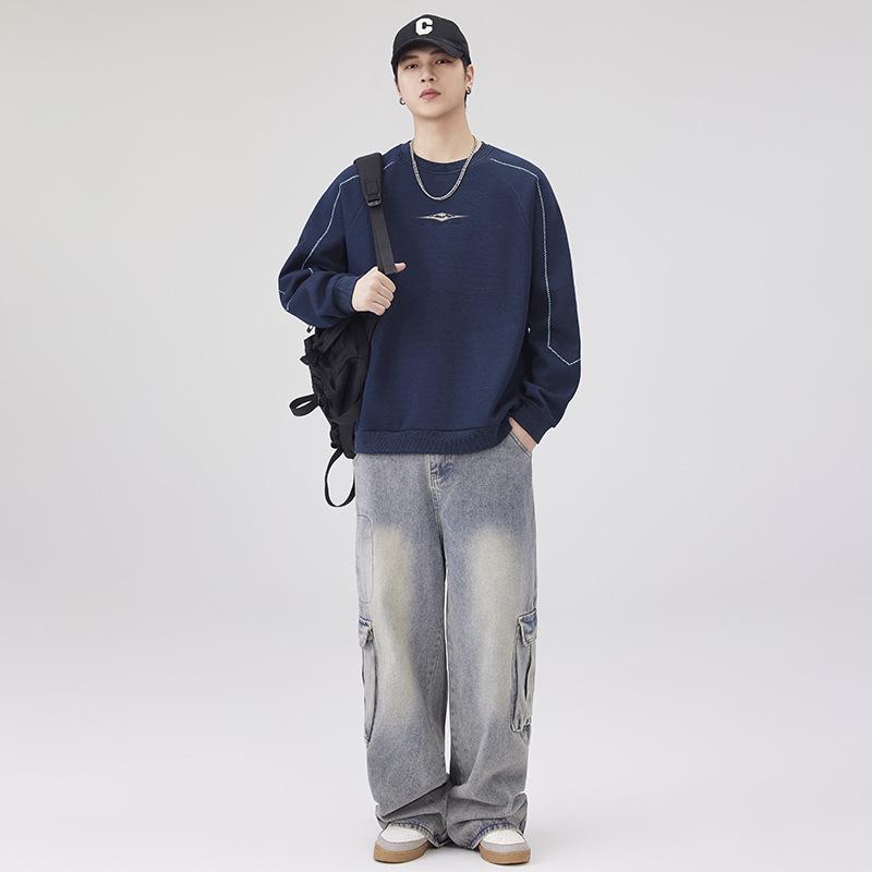 Men's 2025 Autumn/Winter Fleece-Lined Round Neck Sweatshirt - Casual, Loose, High-End Texture, Thick Long Sleeve Top