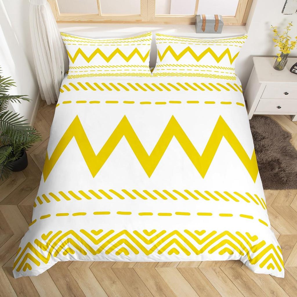 Geometric Modern Duvet Cover King Queen Black Gray Blue Comforter Cover with 2 Pillowcases Retro Stripes Geometry Bedding Set