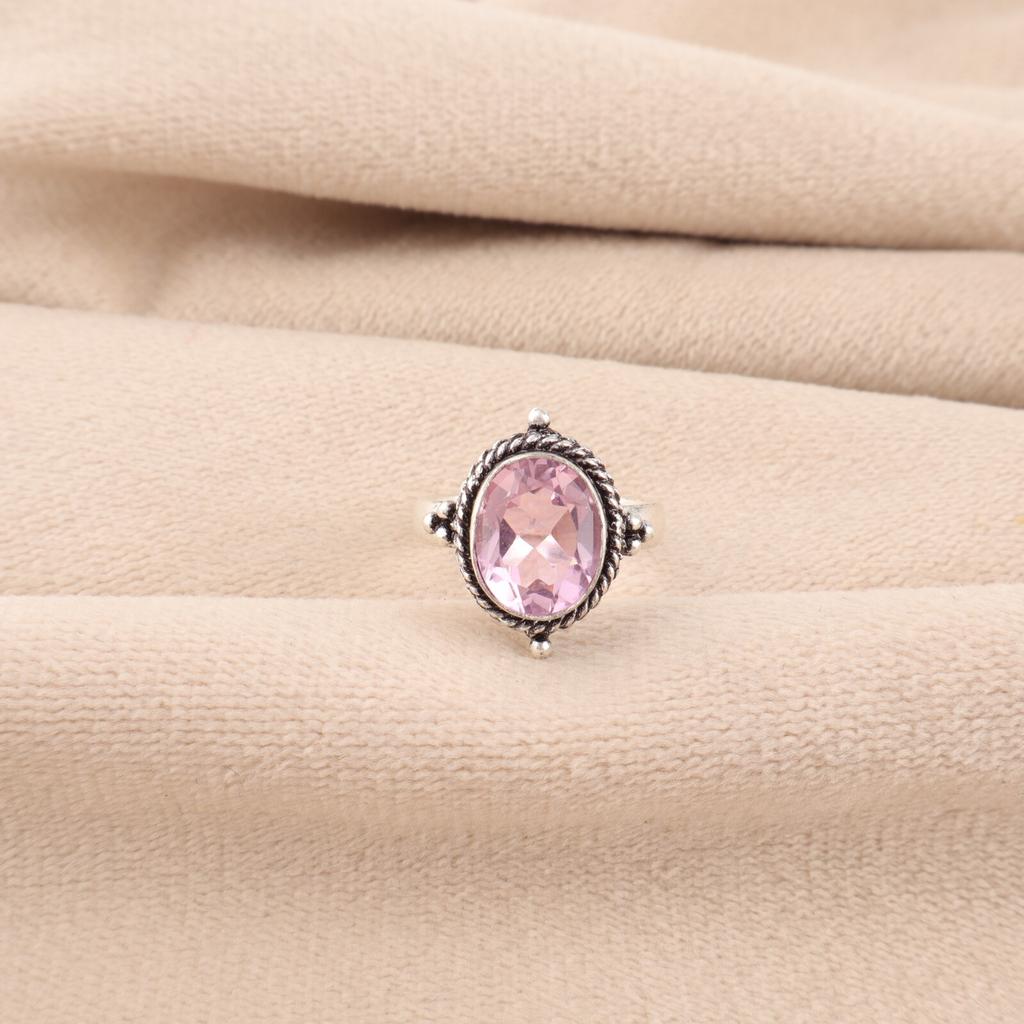 Morganite Gemstone 925 Sterling Silver Jewelry Handcrafted Women's Ring For Gift RR-9-8