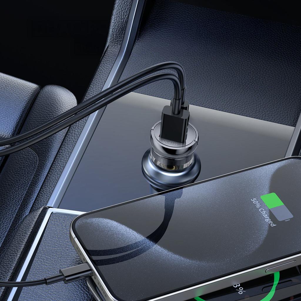 Ładowarka samochodowa USB-A USB-C PD QC 65W - czarna