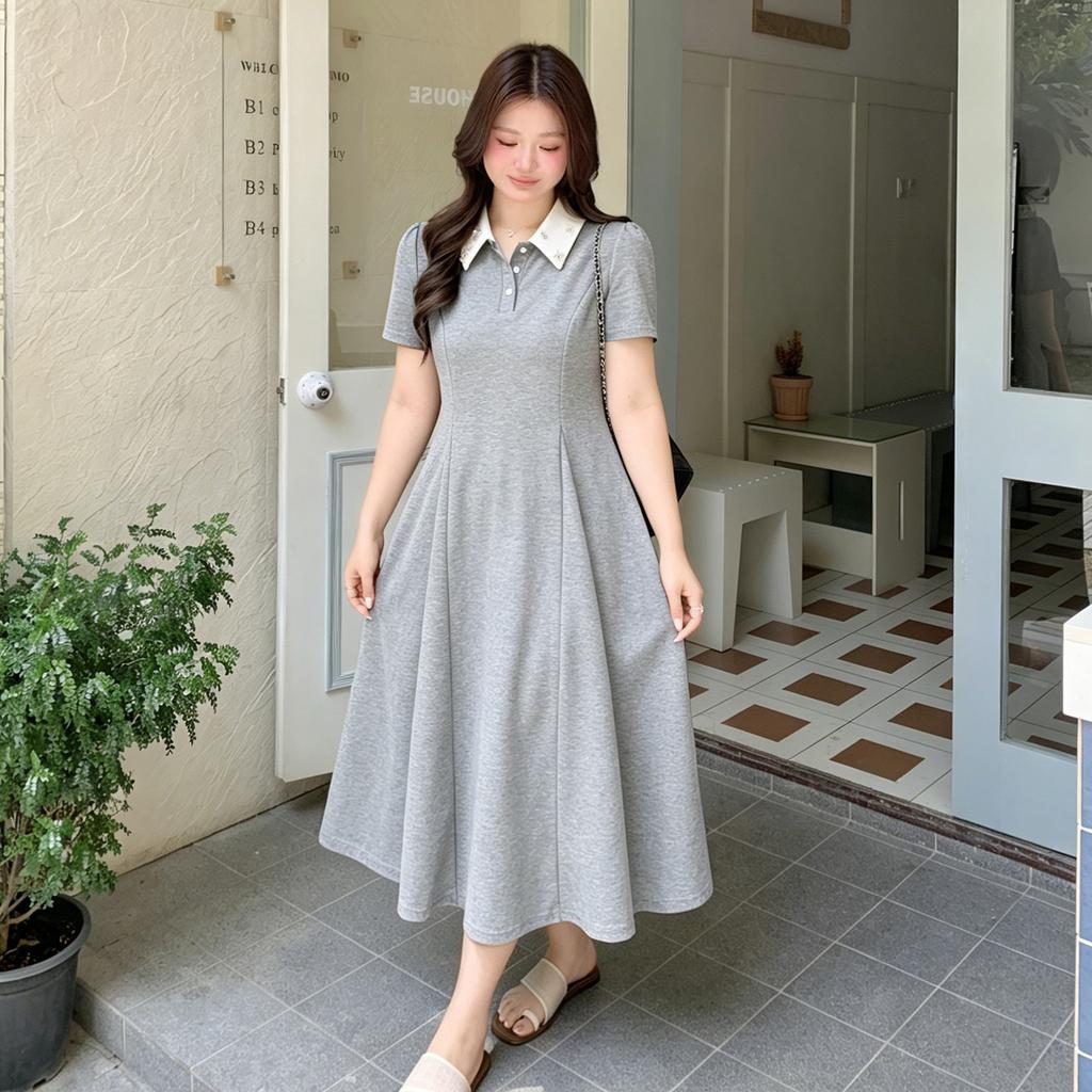 College Style Age-reducing Polo Collar Dress 2026 Summer Large Size Women's Clothing Waist and Thin Long Short Skirt 234421