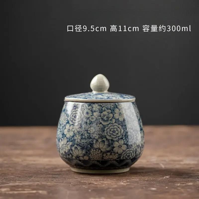

300ml retro blue and white porcelain sealed jar coffee bean tea with lid decoration jar portable tea container