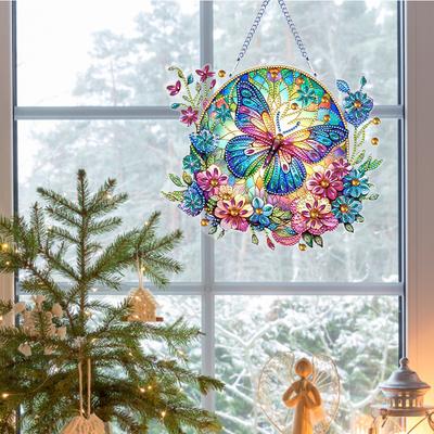 PET Double Sided Special Shaped Flower Animal Rhinestone Diamond Art Window Pendants Diamond Painting Hanging Decor for Beginner