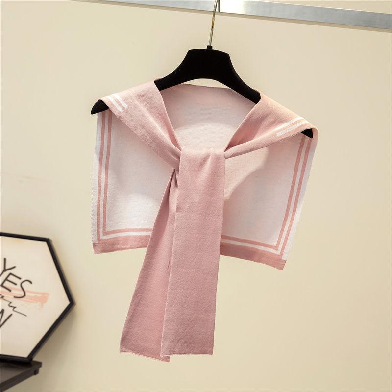 Cape d'épaule en tricot de laine rayée bleu collège coréen Châle chaud noué Protection cou pour chambre climatisée d'été Foulard pour femme T56
