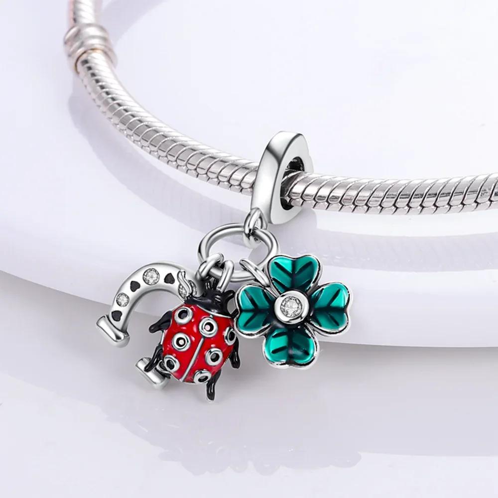 Copper Original Four-Leaf Clover Seven-Spotted Ladybug U-Shaped Horseshoe Pendant Beads Fit Bracelet Women Diy Fine Gift