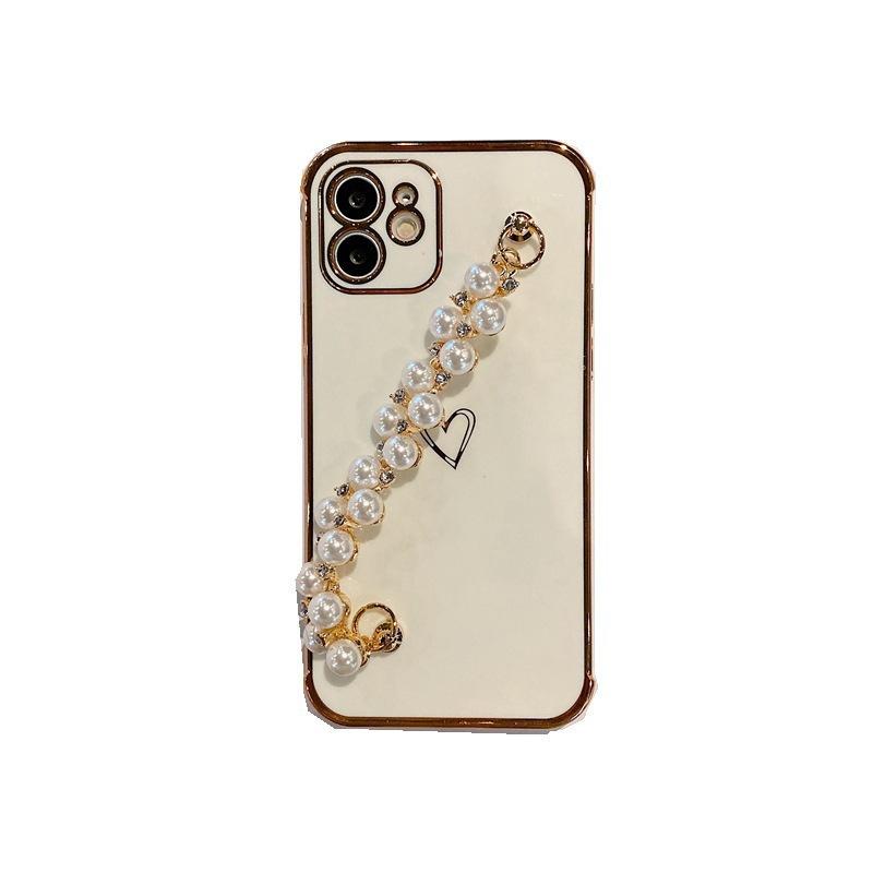 Japan and South Korea small pearl bracelet is suitable for Apple 17 electroplated love mobile phone case iPhone16/XS/XR luxury soft case