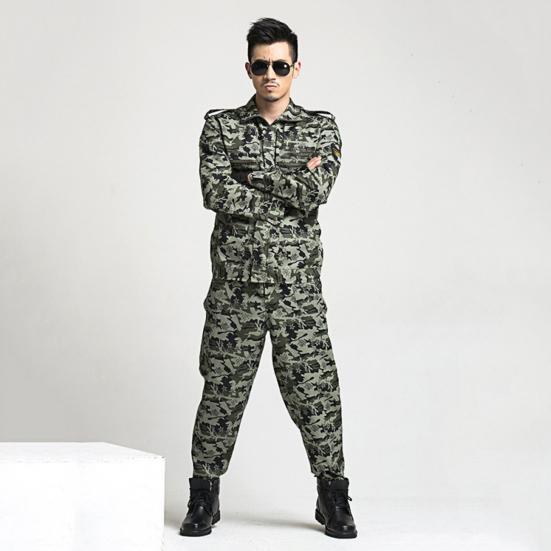 2Pcs/Set Lapel Long Sleeve Zipper Buttons Placket Cargo Coat Pants Men Multi Pockets Camouflage Print Work Training Outfit Male Clothing