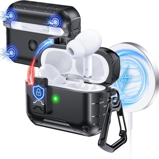 2Pcs Earbud Protective Case for AirPods Pro 3 Charging Case Shockproof Wireless Earphone Cover Protector Shell Skin with Safety Lock Phone Holder