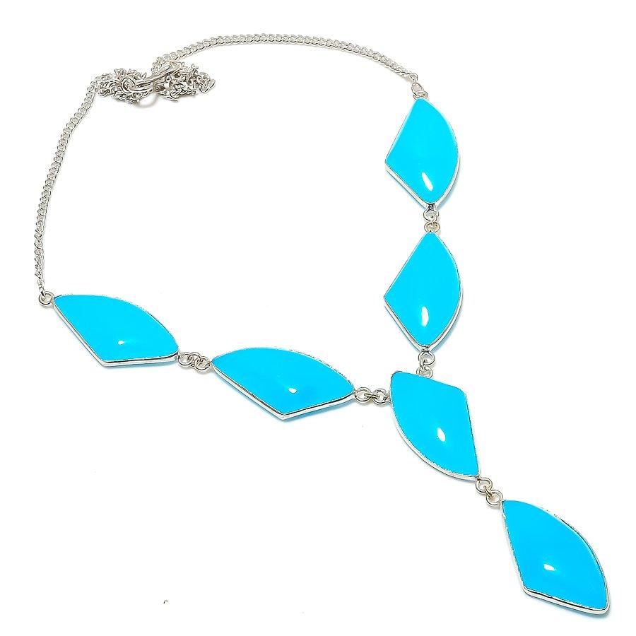 

Natural Blue Chalcedony Gemstone 925 Sterling Silver Jewelry Necklace 18 J6g74