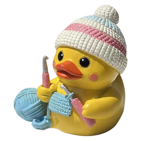 Funny Duck Figurine Small Resin Crocheting Duck Statue Collectible Tabletop Ornament for Desk Bookshelf Car Dashboard Decor жёлтый