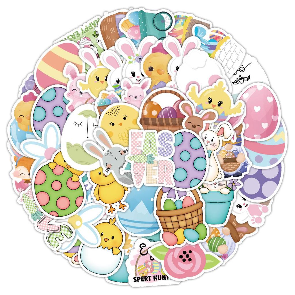 Easter Bunny Sticker Set: 50 Waterproof Decals for Phone, Water Bottle, Car - Creative Decor for Students