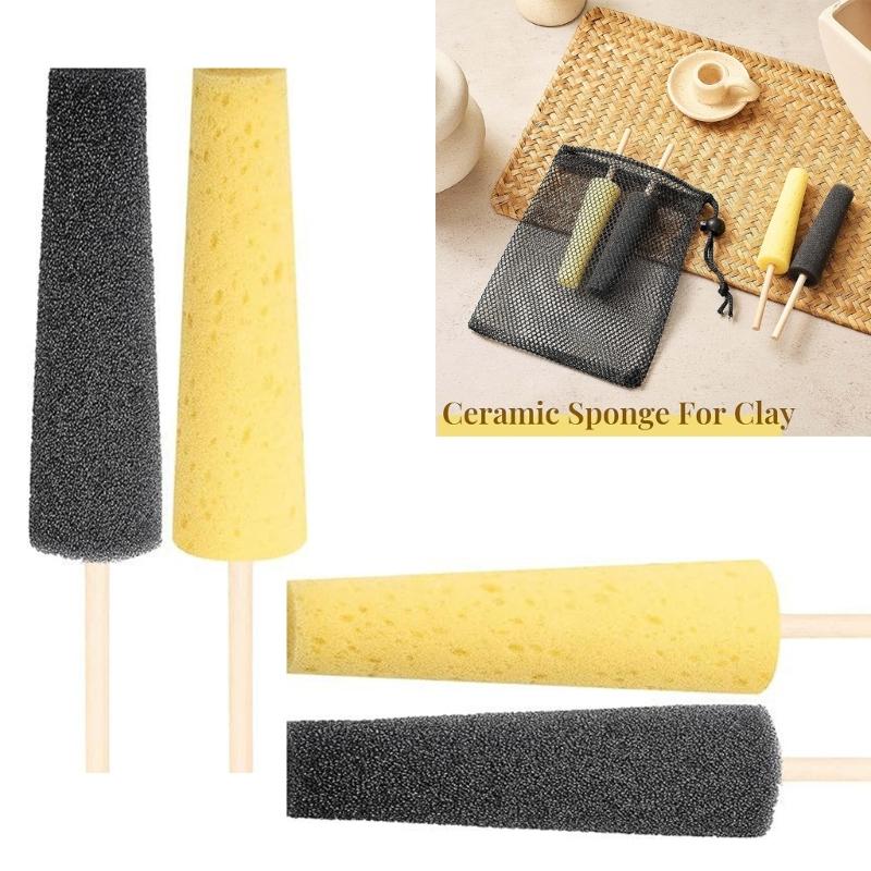 10 Stück Töpferwerkzeug zum Trimmen Schwamm am Stiel Holzgriff Keramikton Trimmschwammwerkzeug zum Formen Glätten