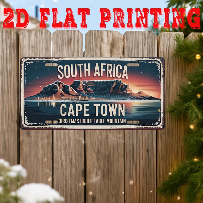 

South Africa Cape Town Christmas Under Table Mountain D Flat Printing License Plate Style Metal Tin Sign Scenic South African 15x30cm(5.9x7.8inch)