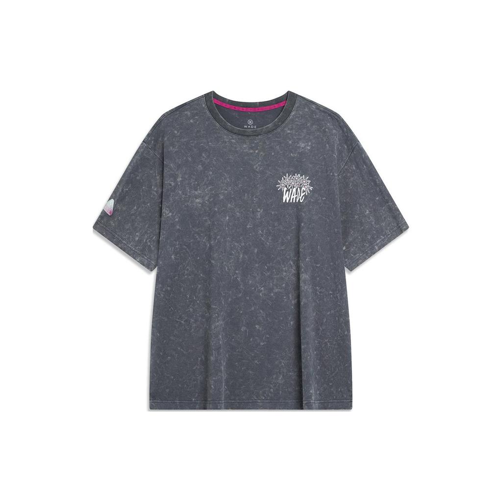 Li-Ning Wade Series All Over Print Pullover Short Sleeve T-Shirt Unisex Tops Cold-Sand-Black AHST941-5