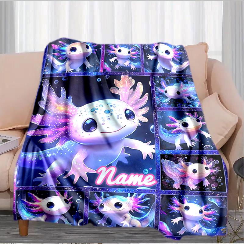1PC Custom Name Axolotl Fantasy Collage Flannel Blankets Patterns Throw Blanket All-Season Soft Gift for Couch, Bed, Camping Gifts