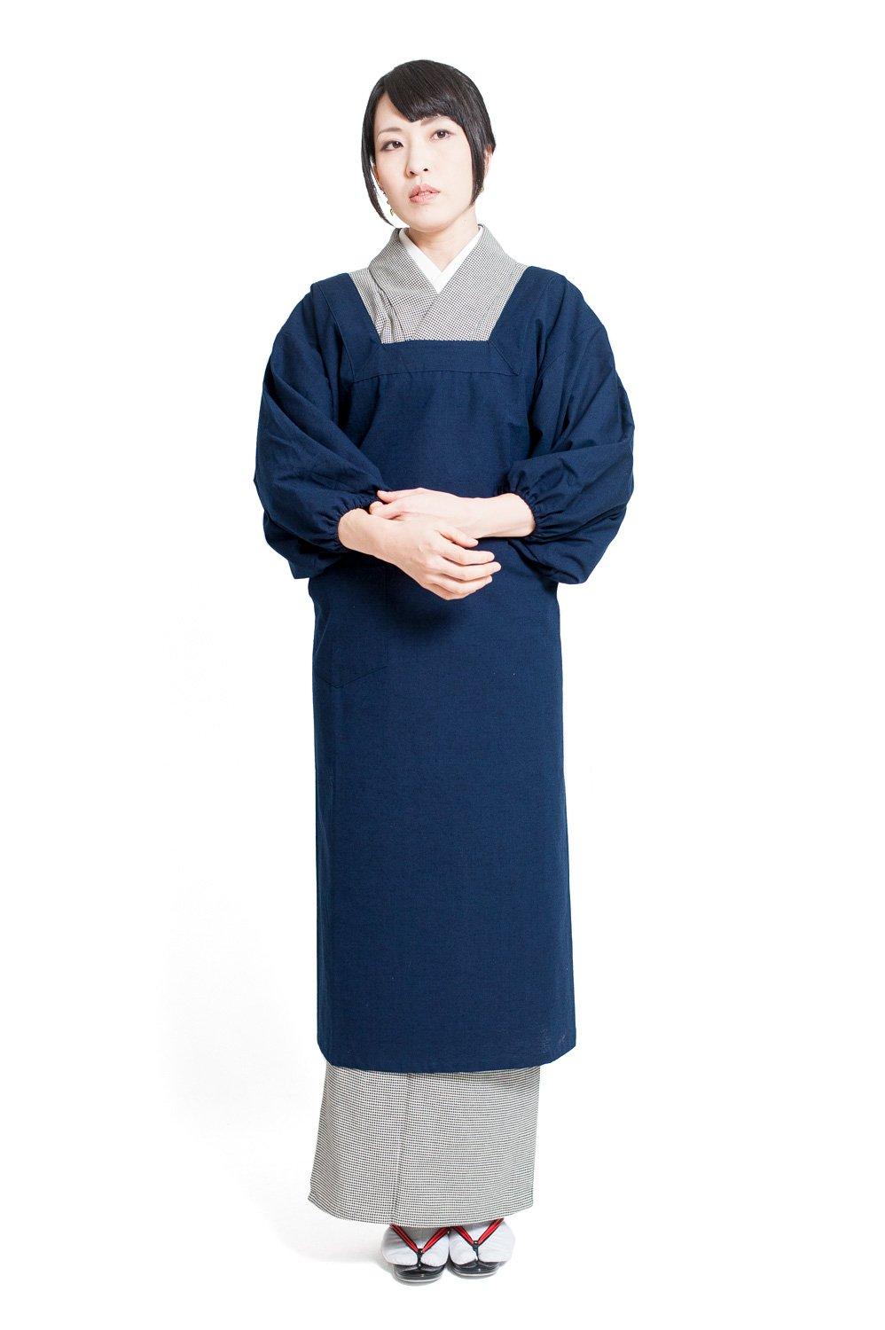 [Tayutafu] Kurume-ori Pre-dyed Japanese Apron, Plain, for Kimono, ROCCA, Made in Japan, Large Size, Long, Kurume-ori Tsumugi-ori, for Kimono, Free