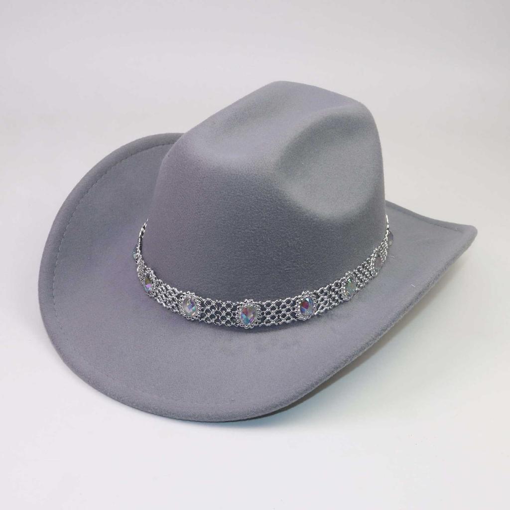 European and American Men's and Women's Western Cowboy Top Hats, Colored Diamonds, Gems, Hollow Felt Hats, Stage Performances, Festival Jazz Hats