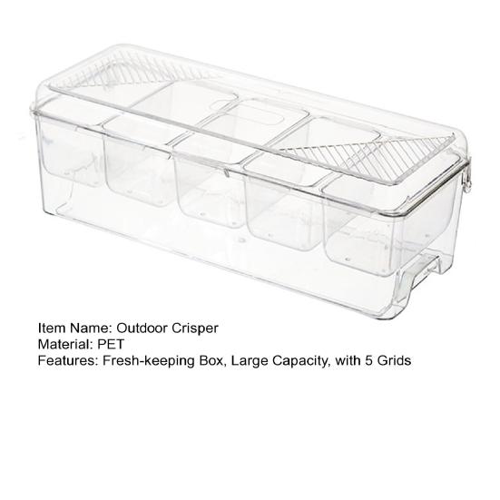Outdoor Crisper with Lid Multi-Grid Transparent Food-Grade Container Dustproof Spill-Proof Lunch