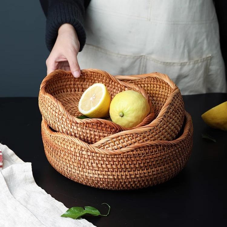 Furnace Brewed Tea Rattan Retro Handmade Rattan Tray Woven Fruit Plate Bread Basket Living Room Household Snack Basket